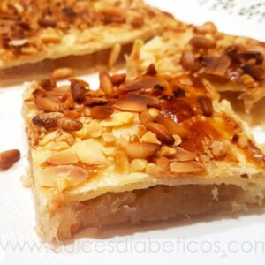 Coca de hojaldre y cabello angel sin azucar