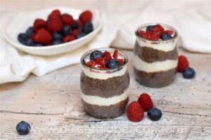 Pudding de chía y chocolate con yogur y frutos rojos